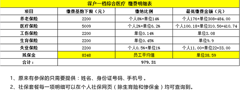 深户一档综合医疗缴费明细