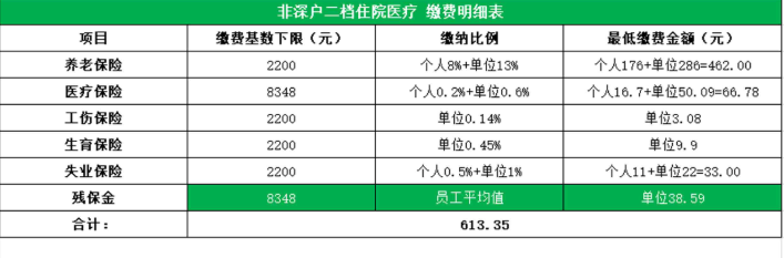 非深圳户口社保二档缴费明细表