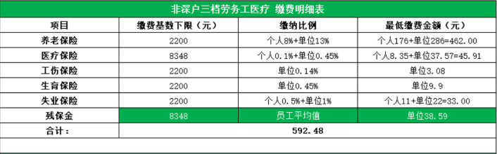 非深圳户口社保三档缴费明细表