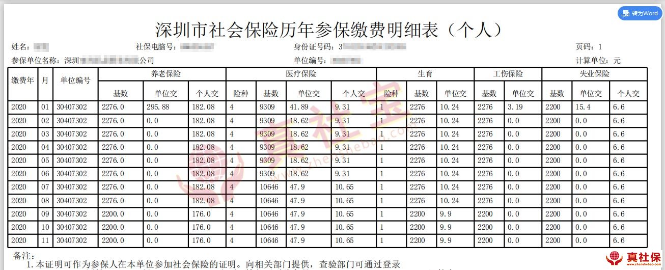 深圳社保缴费明细图片